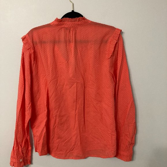 J CREW Ruffle Trim V-Neck Popover in Clip Dot Size Large NEW NWT Coral  Fall - Picture 9 of 9